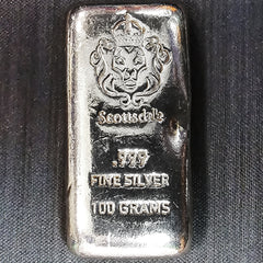 100 Gram .999 Fine Cast Silver Bar by Scottsdale Mint