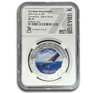 2022 Cook Islands - Connecticut Sperm Whale 1 oz Silver NGC MS70