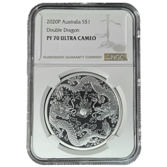 2020 Australia Double Dragon PF70 Ultra Cameo 1oz Silver Coin