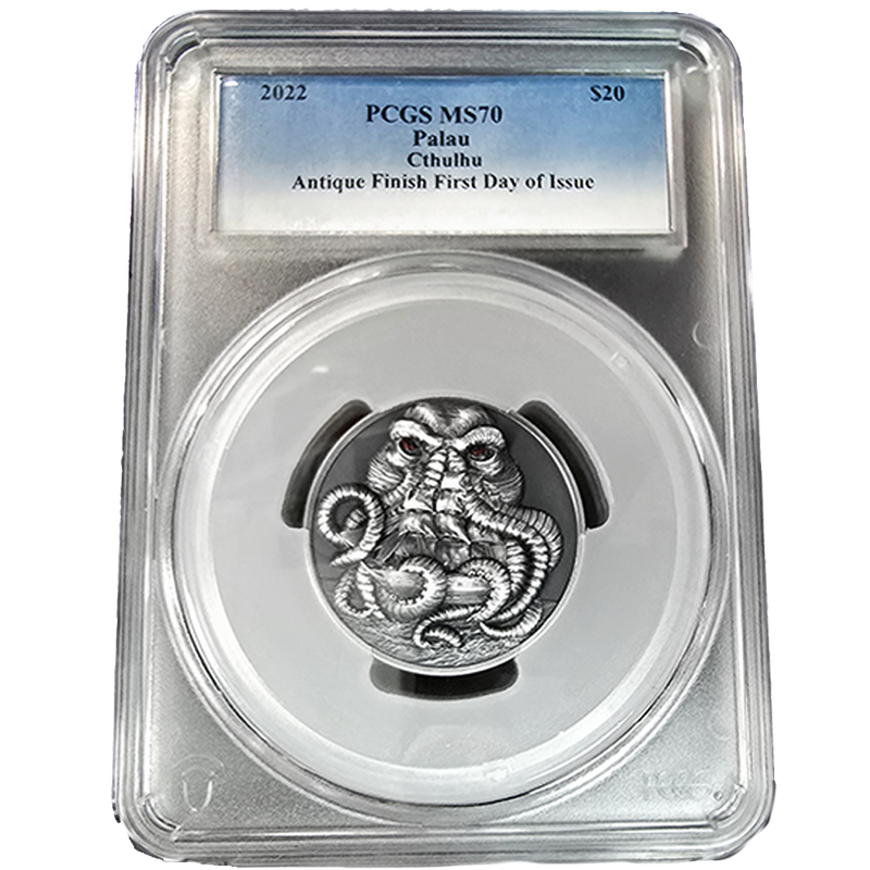 2022 Palau Cthulhu Silver Coin - Graded MS70 with Antique Finish