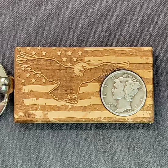 Freedom Eagle Wooden Keychain w/ Mercury Dime