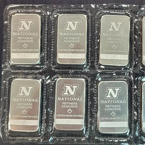 10x 1oz Silver National Refiners Silver Bar Sheets - Low Serial #'s!