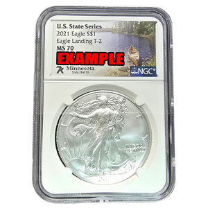 2021 or 2022 American Silver Eagle 1 oz Silver NGC MS70 State Label